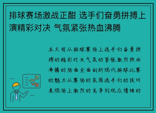 排球赛场激战正酣 选手们奋勇拼搏上演精彩对决 气氛紧张热血沸腾